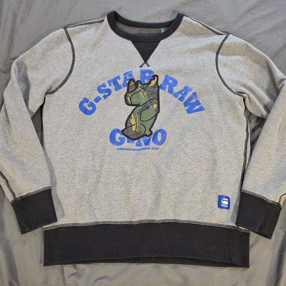 G-Star RAW Gino Rhino Camo Graphic Sweatshirt Mens Large Gray Pullover